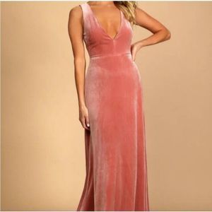 Lulu’s  Dress Stunning Luxury Dusty Rose Velvet Sleeveless Maxi Dress Size Small